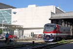 Wide view of AMTK 42 peeking out of the Milwaukee Intermodal Station